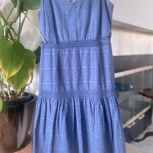 Endless Rose dress. Navy Crochet spaghetti strap, zip back,  midi sundress.